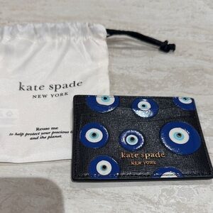 Kate Spade Black and Blue Circle Pattern Card Holder Evil Eye Rare